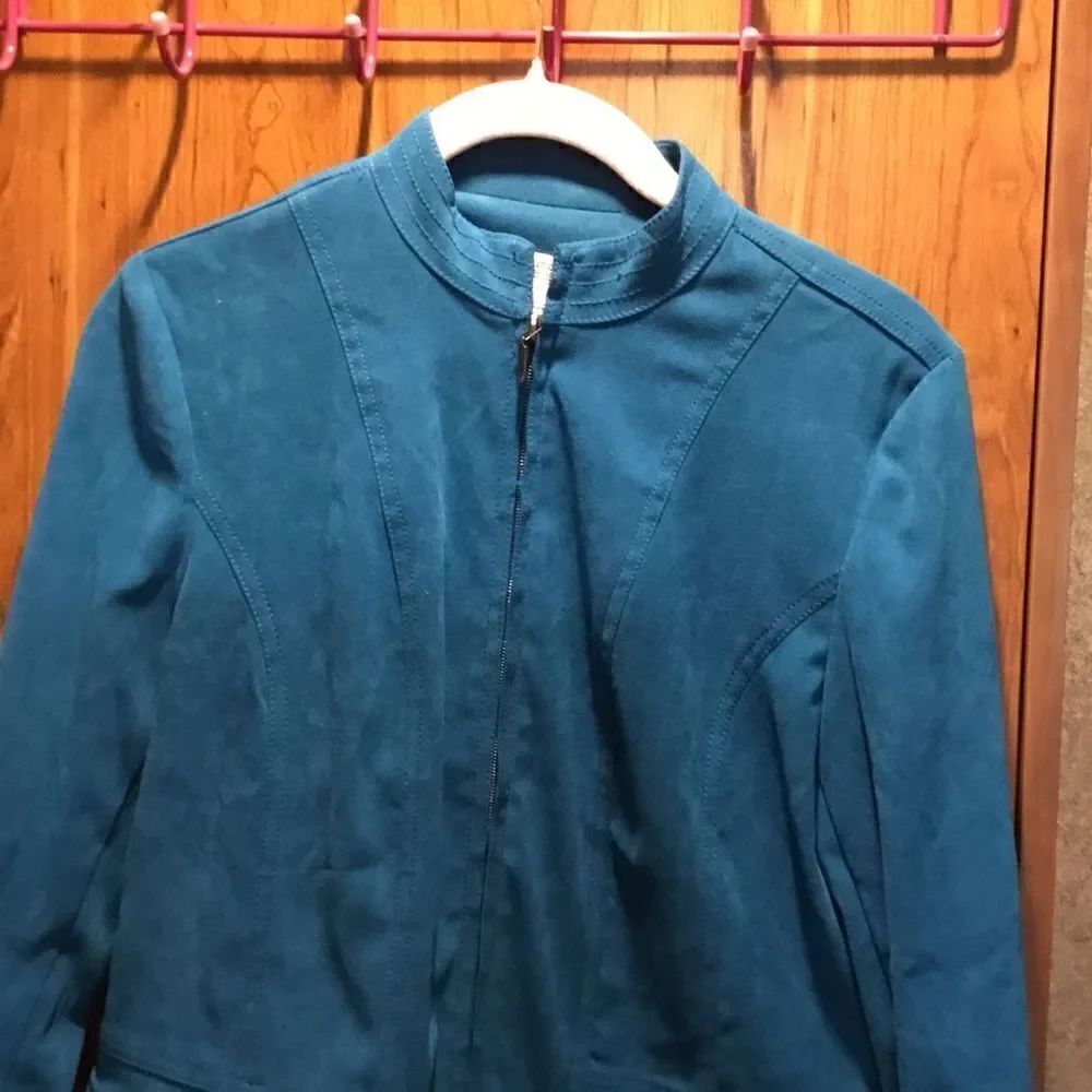 NWOT. JM Collection Peacock Blue Microfiber Jacket Size 4P - Picture 3 of 10